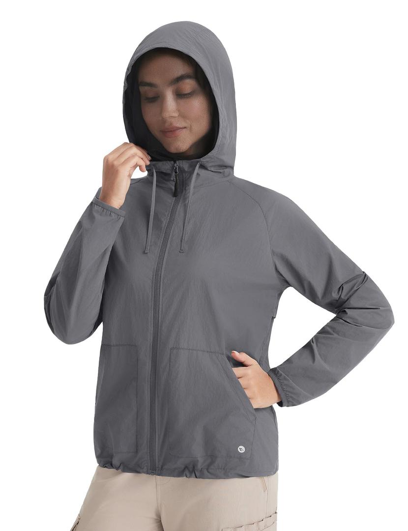 baleaf Women's Sun Jackets No Insert Hiking Hoodie Dark Gray M