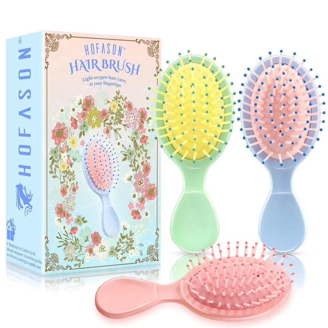 HOFASON 3 Pcs Mini Wet Hair Brush for Women Girls Toddler, Stocking Stuffers for Women Teens Girls, Bridesmaid Proposal Gifts, Spa Party Supplies, Summer Stuff, Detangling Hair Brush for Travel (Multicolor)