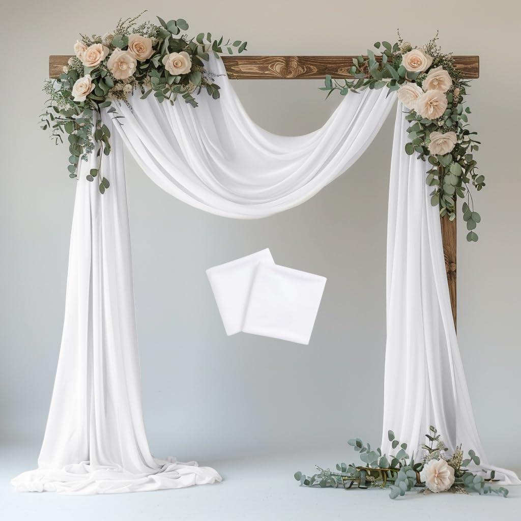 Wedding Arch Draping Fabric 2 Panels 28.7" x 20FT White Sheer Chiffon Backdrop Drapes for Wedding Ceremony Birthday Party Bridal Shower Outdoor Decoration