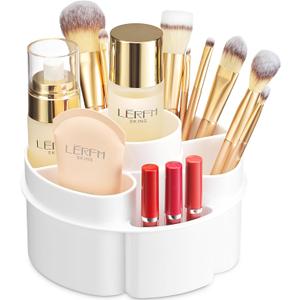 Masirs Small 360 Rotating Makeup Organizer - Mini Yet Spacious Cosmetic Storage Solution with Multiple Compartments - The Perfect Spinning Make-Up Caddy for Vanity or Bathroom Counter (Round - White)