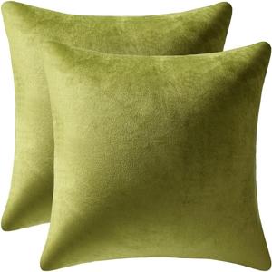 DEZENE Couch Pillow Cases 18x18 Chartreuse: 2 Pack Cozy Soft Velvet Square Throw Pillow Covers for Farmhouse Home Decor
