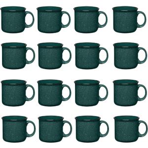 Gifts by Design Set of 16 Ceramic Campfire Mugs – 15 Oz, Green – Coffee & Tea Cups for Home, Work, Travel, Camping – Customizable, Great for DIY, Events, Companies