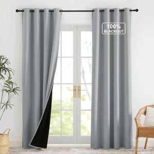 NICETOWN Grey Blackout Curtains for Bedroom 52 X 84 Inch Long 2 Panels Set Light Room Darkening Plylux Drapes for Living Room, Soundproof Thermal Insulated Grommet Window Treatment (52"W x 84"L (Pack of 2), Dove Gray)