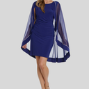 R & M Richards Women's Blue Banded Rhinestone-Trim Capelet Dress Size 6