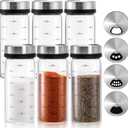 Kingrol 6 Pack Glass Spice Jars, 7 oz Salt and Pepper Shakers with Adjustable Pour Holes - for Seasonings, Herbs, Powders, Glitters