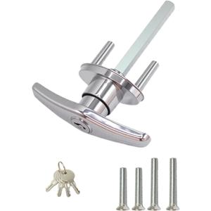 Garage Door Lock T-Handle Locks Latch Replacement Parts with 4 Keys, Mounting Hardware Included, Fit 1-3/8" to 2" Thick Doors, T-Handles Locking Set for Garage Door - 1pack