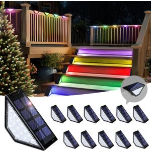 SOLPEX Solar Step Lights for Outside, 24 LEDs Solar Stair Lights Outdoor Waterproof Decor for Porch, Front Door, Stair, Step, Deck, Fence, Balcony, Patio, Wall, Yard, Garden(12 Pack,RGB) (RGB (Red, Green, Blue))