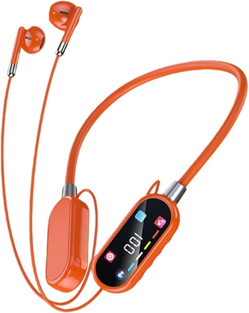 Wireless Neckband Earphones with LED BT5.4 20H Play time Water Resistant Noise Cancelling for Sports and Gaming (Orange)