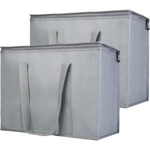 Bodaon 1-Pack Insulated Reusable Grocery Shopping Bags, X-Large Pizza Delivery Cooler Bag for Hot/Cold Food, Grey