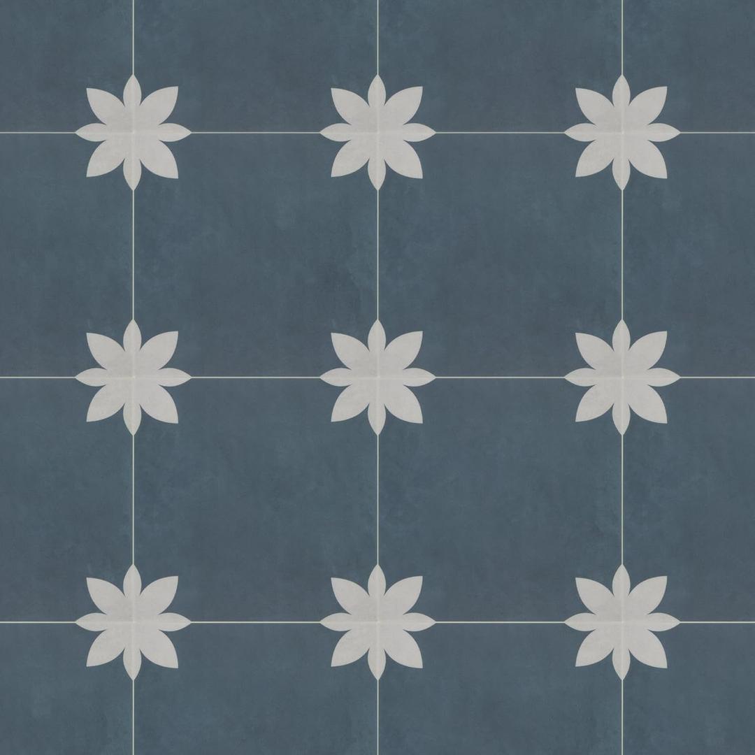 Peel and Stick Floor and Wall Tile for Bathroom Kitchen SPC Vinyl Self Adhesive Flooring 9x9In Blue Flower Encaustic Patterned Groutless Backsplash, 16 Tiles, 9.12 Sq Ft.