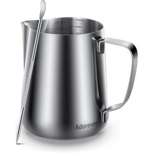 Milk Frothing Pitcher 350ml/600ml/900ml/1500ml (12oz/20oz/32oz/50oz) Steaming Pitchers Stainless Steel Milk/Coffee/Cappuccino/Latte Art Barista Steam Pitchers Milk Jug Cup with Art Pen,12oz