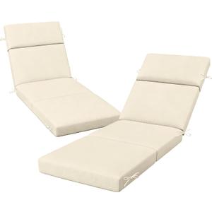 2 Pcs Outdoor Chaise Lounge Cushion 72" x 21" x 3", 4-Section Folding Patio Lounge Chair Cushion with Ties, Waterproof & Fade Resistant Replacement Cushion for Pool, Patio, Deck (Beige, 2 Pcs)