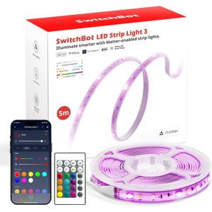SwitchBot 16.4ft RGB LED Strip Lights for Bedroom, 12V Smart Light Strip with Matter, Works with Apple Home, Alexa, Google Home, Music Sync, Color Changing for Room, Cabinet, Party, Decor