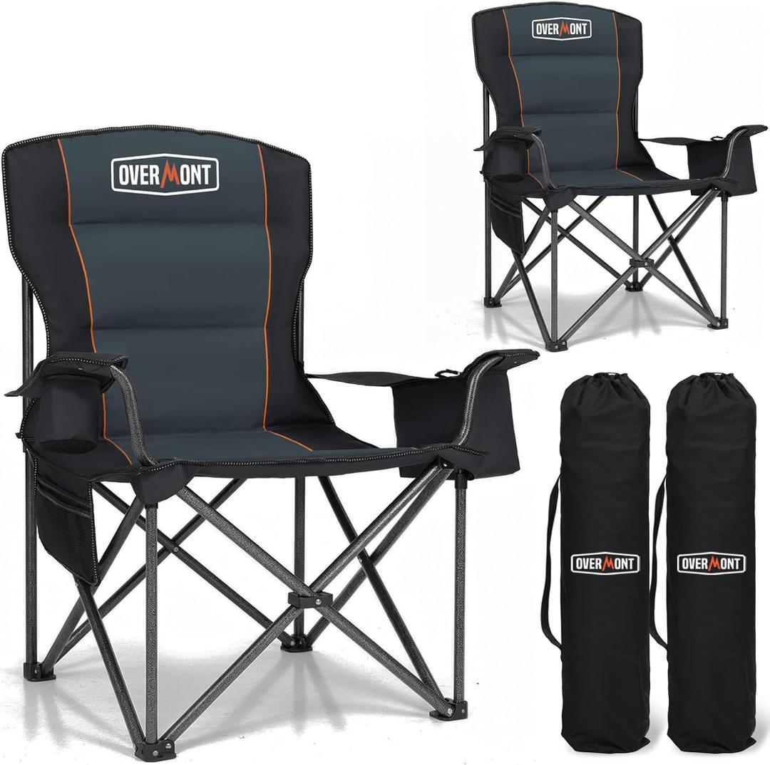 Overmont Oversized Folding Camping Chair - 450lbs Support with Padded Cushion Cooler Pockets - Heavy Duty Collapsible Chairs for Sports Garden Beach Fishing (2pcs, Black) Overmont Oversized Folding Camping Chair - 450lbs Support with Padded Cushion Cooler Pockets - Heavy Duty Collapsible Chairs for Sports Garden Beach Fishing (2pcs, Black)