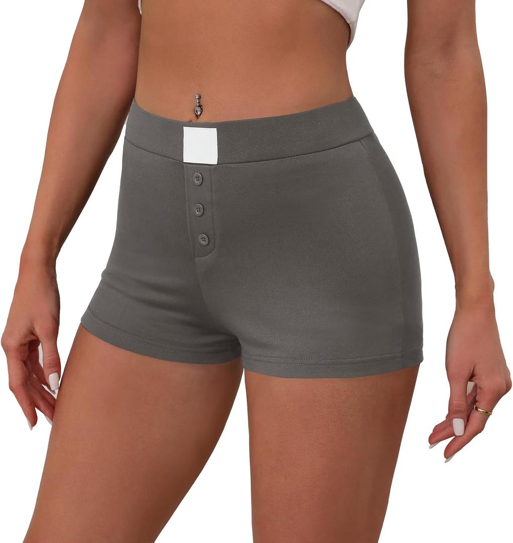 OLYCN Women's Micro Shorts Y2K Low Rise Slim Fit Elastic Button Front Comfy Shorts Sexy Pj Bottoms (Gray, M)