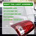 Lochnchn LED Tail Light Compatible with 2013-2018 Ram 1500 2014-2018 Ram 2500/3500 Rear Taillight with Blub Brake Lamp Assembly Red Lens Right Passenger Side Replace 68093080AB