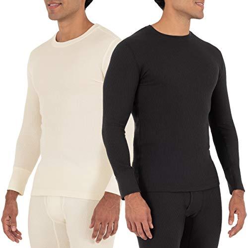 Fruit of the Loom Men's 2-Pack Recycled Waffle Thermal Underwear Crew Top, Black/Natural, X-Large