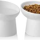 Ceramic Raised Cat Bowl Whisker Friendly, Elevated Tilted Cat Food and Water Bowls Set, Stress Free Pet Feeding Dish for Indoor Cats and Small Dogs, Anti Vomiting, White, 2 Packs