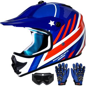 Youth Kids Dirt Bike Helmet DOT Approved, Full Face Motocross Set | 4-in-1 set includes goggles gloves storage bag, ultra-light design, adjustable visor and washable liner for ATV UTV, XL