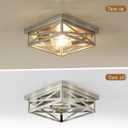 Farmhouse 2-Light Semi Flush Mount Ceiling Light Fixture, Modern Metal Cage Brushed Nickel Square Close to Ceiling Lamp, E26 Base Chandelier Ceiling Mount, Pendant Lighting for Hallway