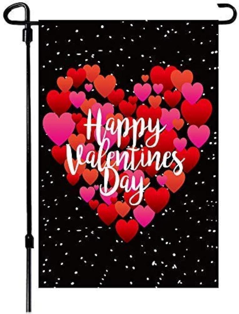2 x Valentine's Day Flag,12x18 Inch Valentine's Heart Garden Flag Double Sided Printing 2 Layer Burlap Valentine Flags for Your Valentine's Day Decoration (Multicolor)
