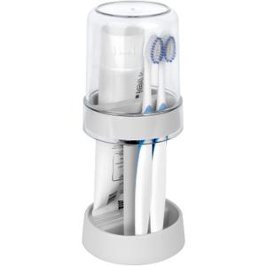 Covered Toothbrush Holder with Cup for Bathroom Countertop, Dust-Proof Stand with Adjustable Height for Electric & Regular Toothbrushes (White)