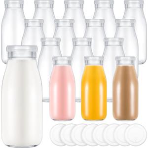 Zubebe 6 Pack 8 oz Glass Milk Bottles Clear Party Bottles with Lids Glass Juice Jars Reusable Small Milk Jars Vintage Breakfast Shake Containers for Holiday Family Party Favors