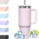 40oz Tumbler with 100% Leakproof Covered Straw Lid | Hygienic Covered Straw | Insulated Stainless Steel Water Bottle with Handle | Cup Holder Friendly | BPA-Free