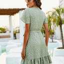 Naggoo Women's Summer Wrap Dresses V Neck Polka Dot Print Ruffle Short Sleeve Mini Floral Boho Dress with Belt (08 Sage Green Dot Beige)