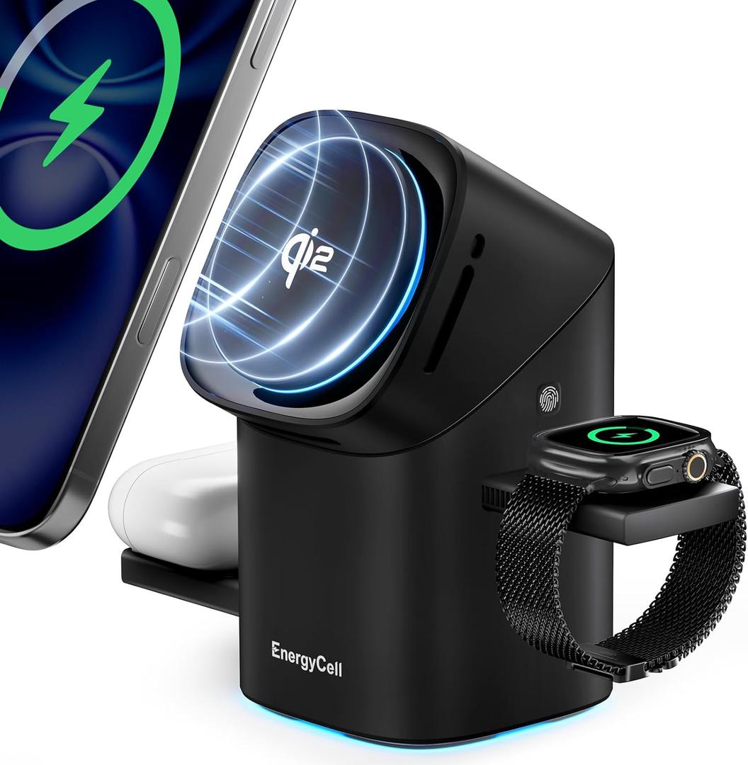 Rotating Wireless Charger, Qi2 Certified 2X Faster 15W for iPhone Charging Station 16/15/14/13/12, Apple Watch, AirPods, 3 in 1 Charging Station Apple Magnetic with Heat Dissipation, Black