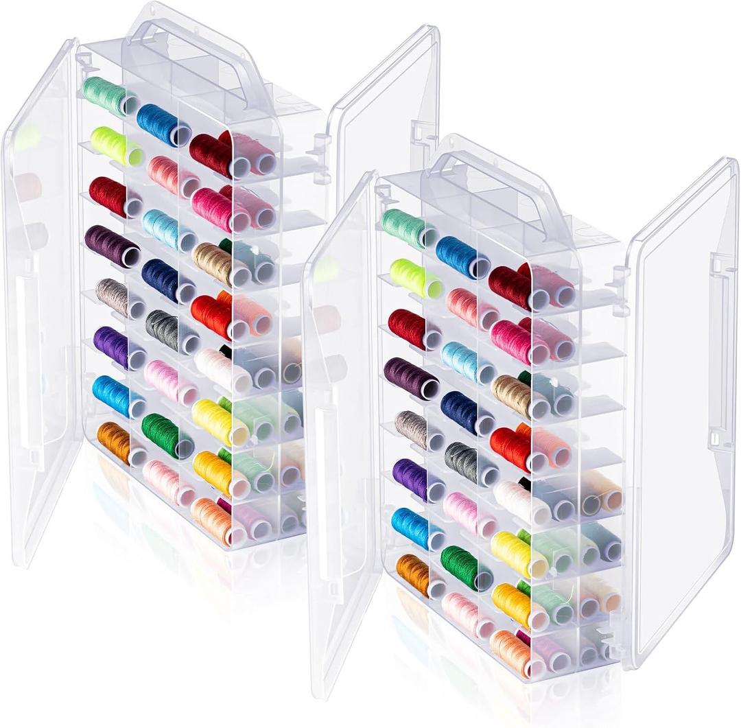 Mifoci 1 Pcs 46 Grids Sewing Organizer Double Sided Thread Box Storage Portable Clear Plastic Thread Holder for Embroidery Sewing Crafts Beads Embroidery Floss Small Toys