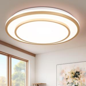 Golden LED Flush Mount Ceiling Light Fixture 5CCT, Dimmable Light Fixture Ceiling Mount 16" 24W, Overhead Modern Close to Ceiling for Living Room, Foyer, Kitchen, Bedroom