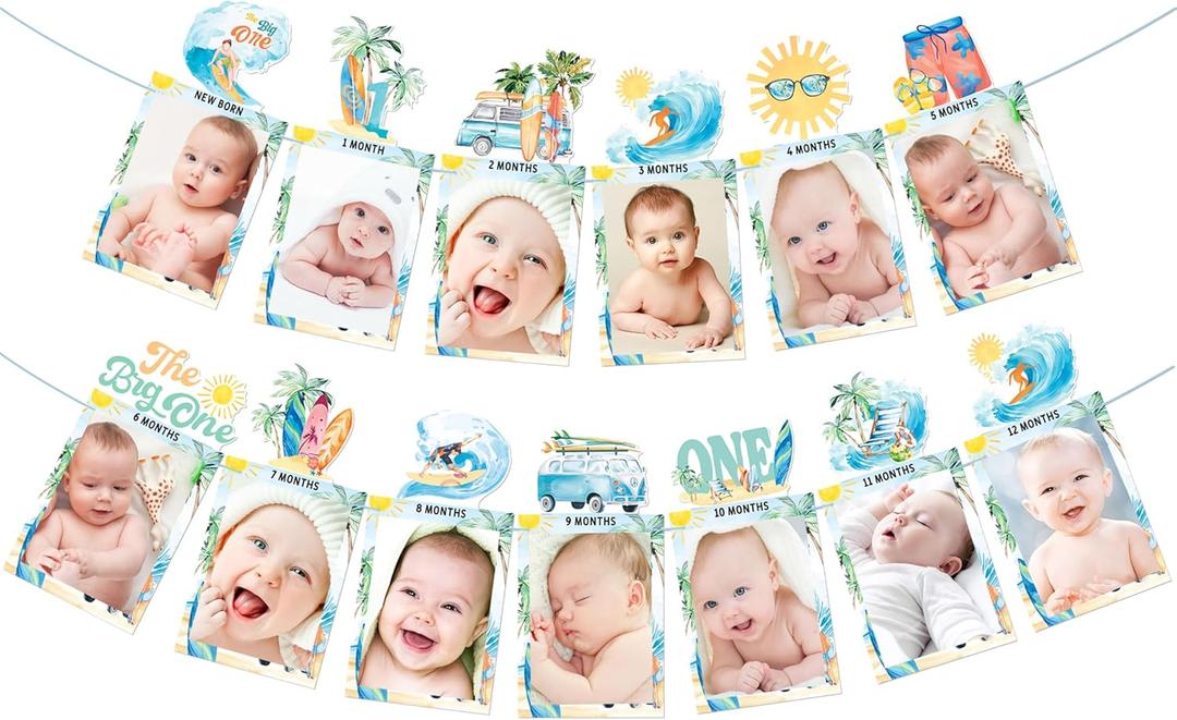 Surfing 1st Birthday Photo Banners Summer Surf First Birthday Party Decorations 2Pcs The Big One Party Banners for Hawaiian Beach Theme 1st Bday Baby Shower Supplies