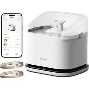 PETLIBRO Cats Water Fountain for Multi Cats, Cat Fountain with RFID Recognition Each Pet, 3L/101oz Pump-Free Cat Water Fountain Stainless Steel Tray, 2.4G Wi-Fi APP Pet Water Fountain x2 Collar Tags (White)