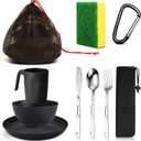 Scout Camping Mess Kit for Person Boy Scout Dishes Set Girl Scout Mess Kit with Mesh Bag Reusable Light Weight Eating Utensils Plastic Camping Cutlery Set for Travel Camp (Black)