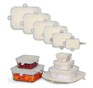 Reusable Silicone Stretch Lids, BPA Free, Airtight Seal, Fits Bowls, Pots, and Containers, Dishwasher Safe, Set of 6 Rectangulares (6, White, 2.3-3.7-4.5-5.7-6.29-7)