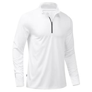 Obla Golf Quarter Zip Pullover for Men Mock Neck Sweatshirt Lightweight Sun Protection Men's Long Sleeve Golf Shirt (A White # Black, L)