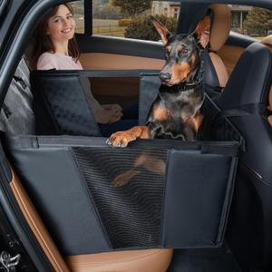 Dog Car Seat for Large Dogs, Waterproof Faux Leather Pet Carrier for Active Pets at Back Seat Half Hammock with 4 Hard Sides & Bottom Extender for Cars SUV Trucks(Black) Dog Car Seat for Large Dogs, Waterproof Faux Leather Pet Carrier for Active Pets at Back Seat Half Hammock with 4 Hard Sides & Bottom Extender for Cars SUV Trucks(Black)