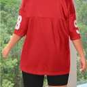 WDIRARA Women's Plus Size Football Jersey Shirts Oversized T Shirt Graphic Letter Print V Neck Short Sleeve Streetwear Top (XXL)