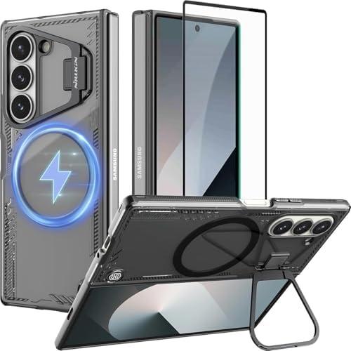 Nillkin [New Material] for Samsung Galaxy Z Fold 6 Case, Built-in HD Screen Protector & Adjustable Camera Kickstand, Slim Clear Magnetic Phone Case for Samsung Galaxy Z Fold 6, Black