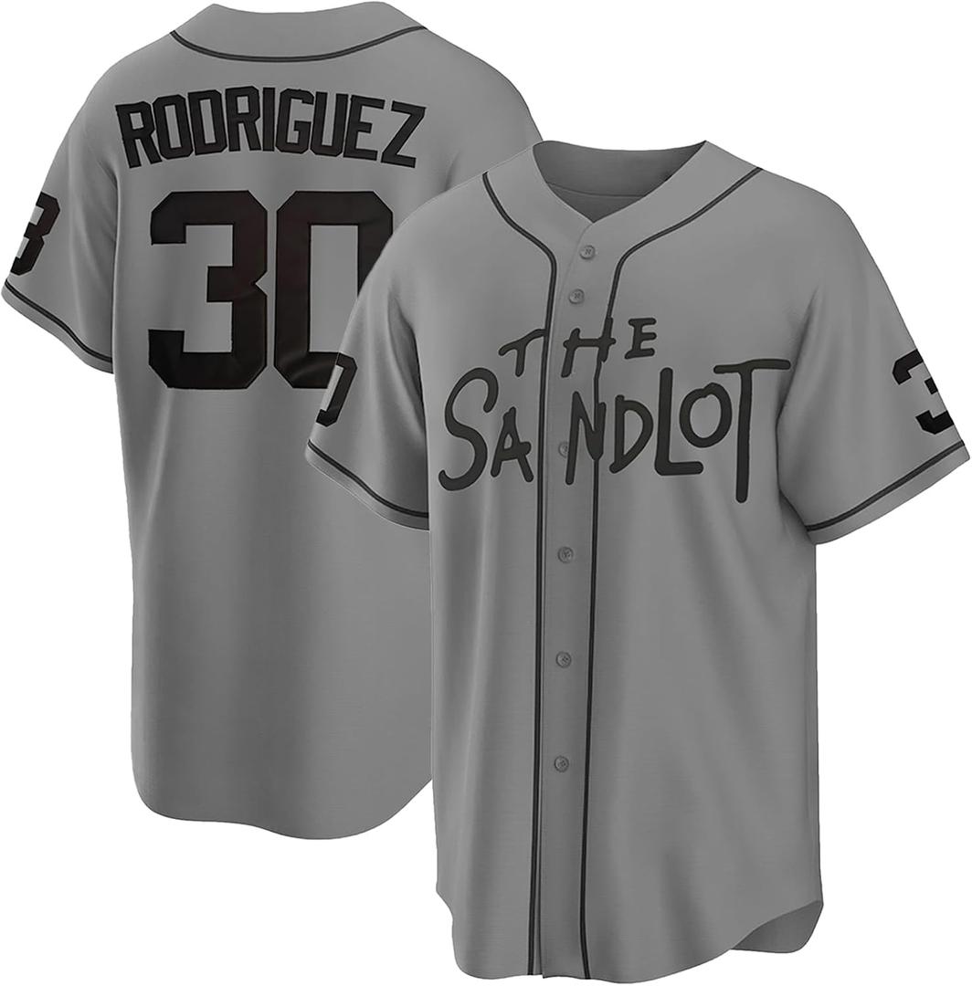 The Sandlot Baseball Jersey,Benny 'The Jet' Rodriguez #30 Button Down Short Sleeve,90s Classic Men Legend Jerseys L