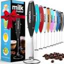 PowerLix Powerful Handheld Milk Frother With Stand Battery Operated Foam Maker Frother Wand For Coffee, Black