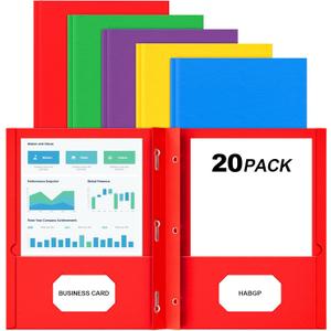 HABGP Two Pocket Folders with Prongs, 20 Pack Paper Folders with Pockets and 3 Prongs Fit Letter Size Paper, for Organizing Files in School, Office & Business (Assorted 5 Colors)