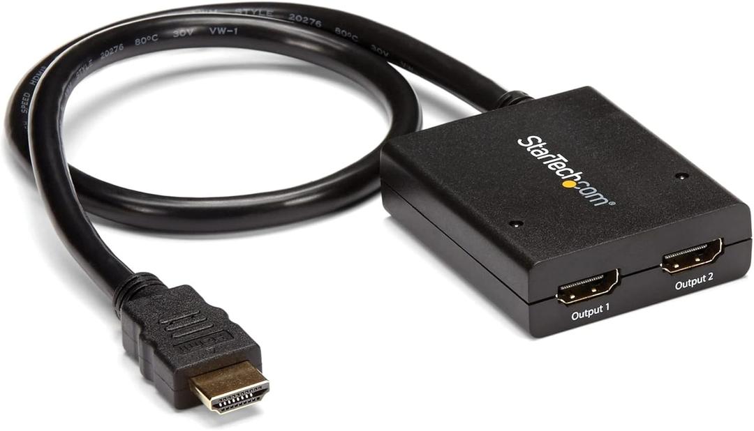 StarTech.com 4K HDMI Splitter 1 In 2 Out - 4K 30Hz HDMI 1.4 2 Port Video Splitter Box -with high speed HDMI cable, USB power cable - Black (ST122HD4KU)