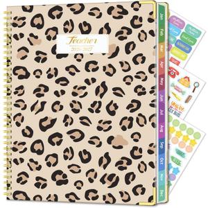 Teacher Planner 2026-2027, Jul 2026-Jun 2027 Academic Year, 8.5" x 11" Lesson Planner Book for Teacher Calendar, Spiral Bound Planners, Planning Stickers, Colorful Monthly Tabs, Leopard