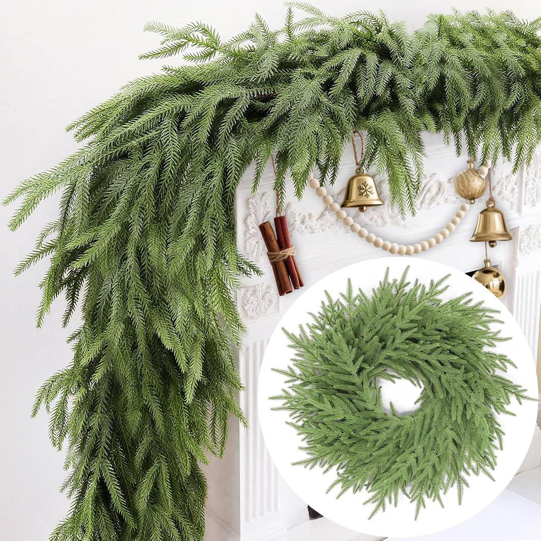 Thicker - 6 Ft by 10 Inch Real Touch Norfolk Pine Garland, Christmas Garlands 120 Branch Tips, Artificial Realistic Soft Thickness Greenery Garland Xmas Holiday Table Fireplace Mantle Indoor Outdoor