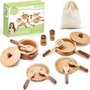 WHOHOLL Wooden Play Cooking Set with Plates and Dishes, Kitchen Toys for Kids 3 4 5 6, Montessori Play Kitchen Accessories Including Pots and Pans, Christmas Birthday Gifts for Girls Boys (Large)