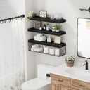 QEEIG Bathroom Shelves 24 inches Long - Floating Shelf for Wall Over Toilet Paper Storage Basket Farmhouse Set of 3, Black (019-60B3), 23.6"