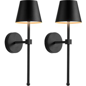 KDG Cordless Wall Sconces Set of 2, Wireless 5200mAh Rechargeable Battery LED Wall Lamps, Wall Lightings for Wall Painting, Outdoor, Garden, Living Room, Bedside, Hallway, Gifts, Night Light (Black)
