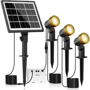 MEIHUA Solar Spot Lights Outdoor, 3 in 1 Landscape Spotlights 2700K Warm White, 3 Lighting Modes & 3 Brightness, IP66 Waterproof Solar Lights Outdoor Garden for Pathway Driveway Yard Tree